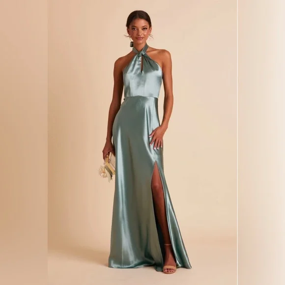 monica dress birdy grey Moss Green Bridesmaid Dress Shiny Satin Size 2XL